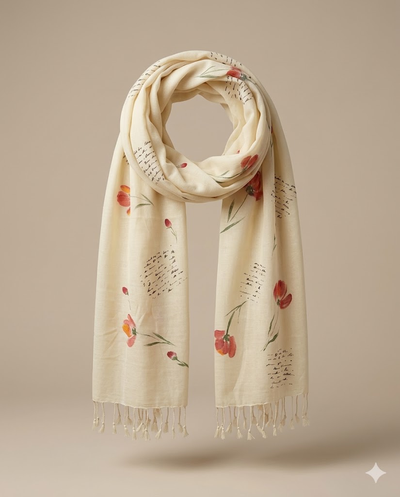 Yellow Poppy Hand-Painted Stole — hand-painted by Brushup