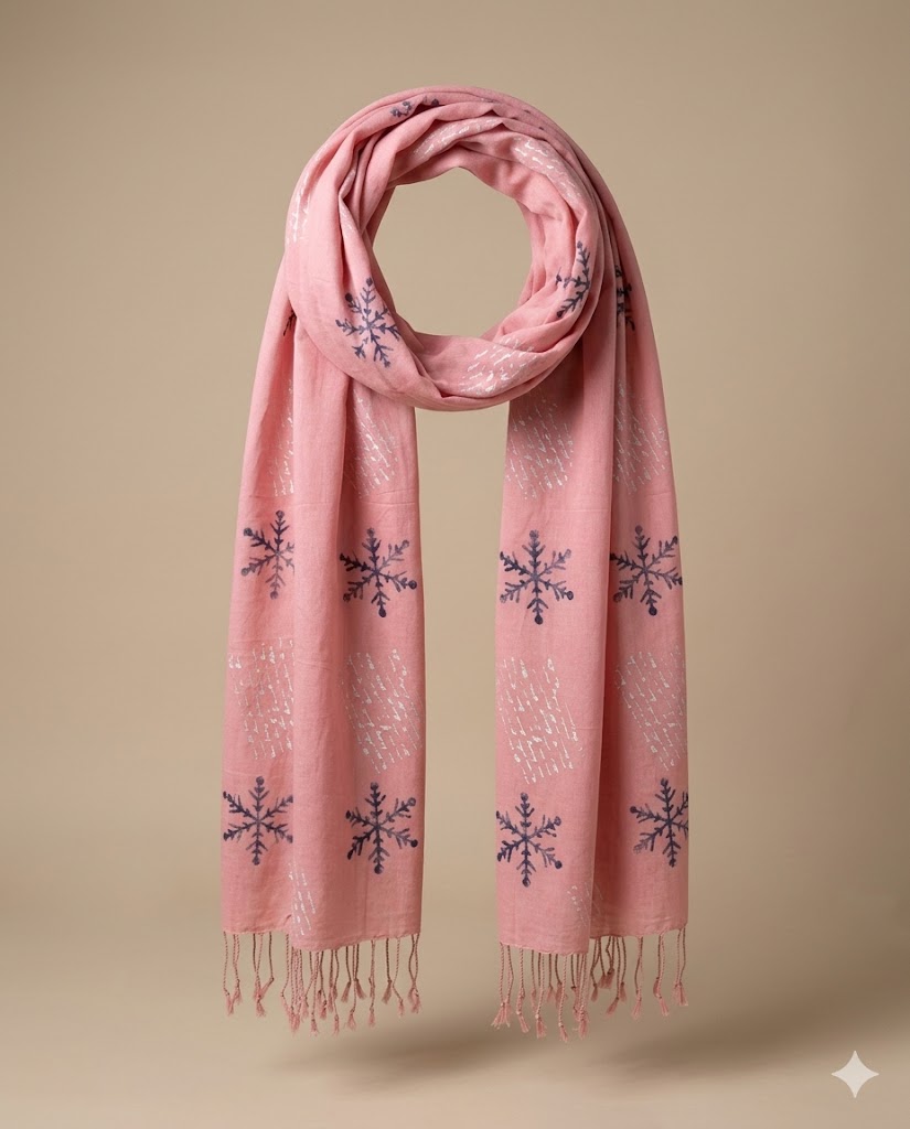 Pink Snowflake Hand-Painted Stole — hand-painted by Brushup