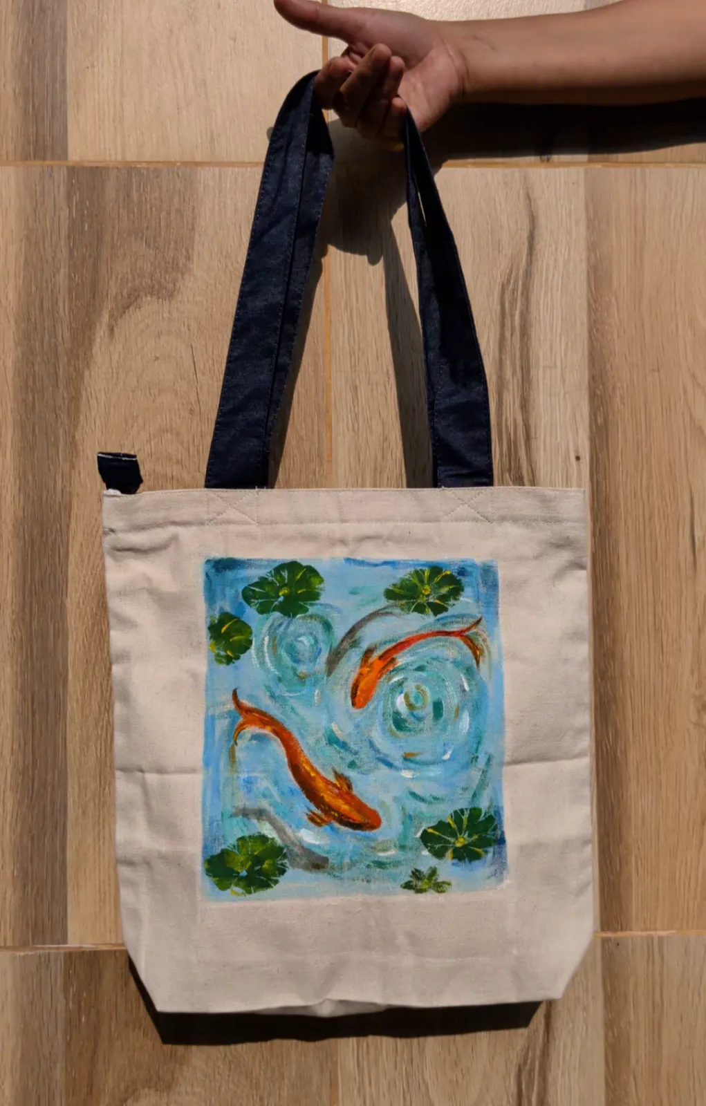 Koi Fish Denim-Canvas Tote Bag detail 2