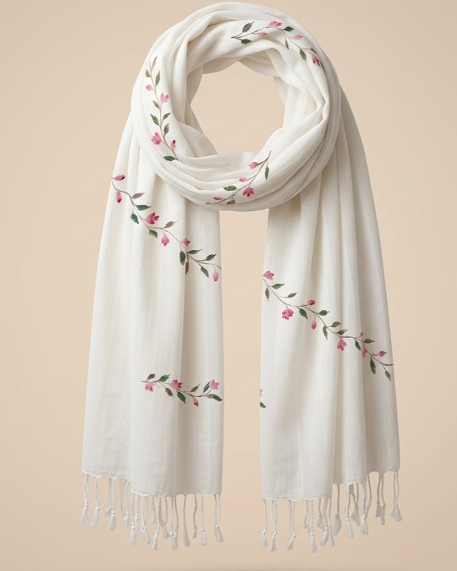 Pink Vine Hand-Painted Stole detail 2