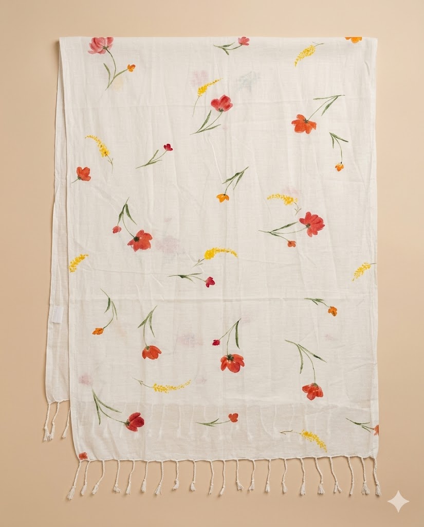 Orange & Yellow Hand-Painted Stole detail 2