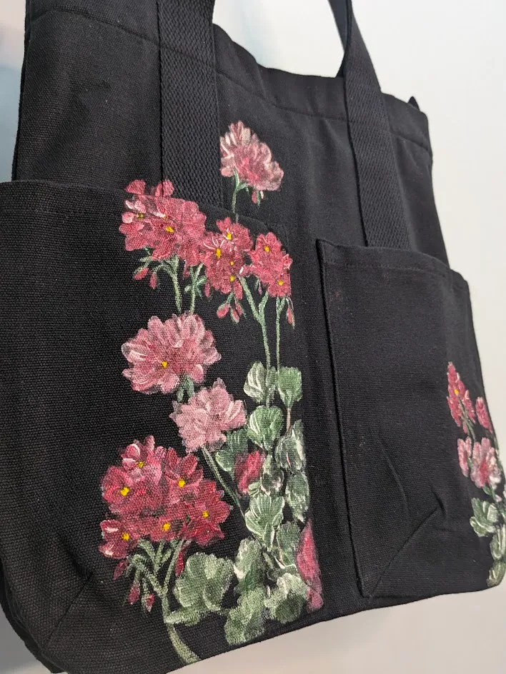 Geranium Hand-Painted Canvas Tote Bag detail 2