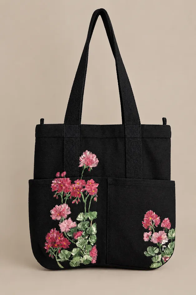 Geranium Hand-Painted Canvas Tote Bag detail 3