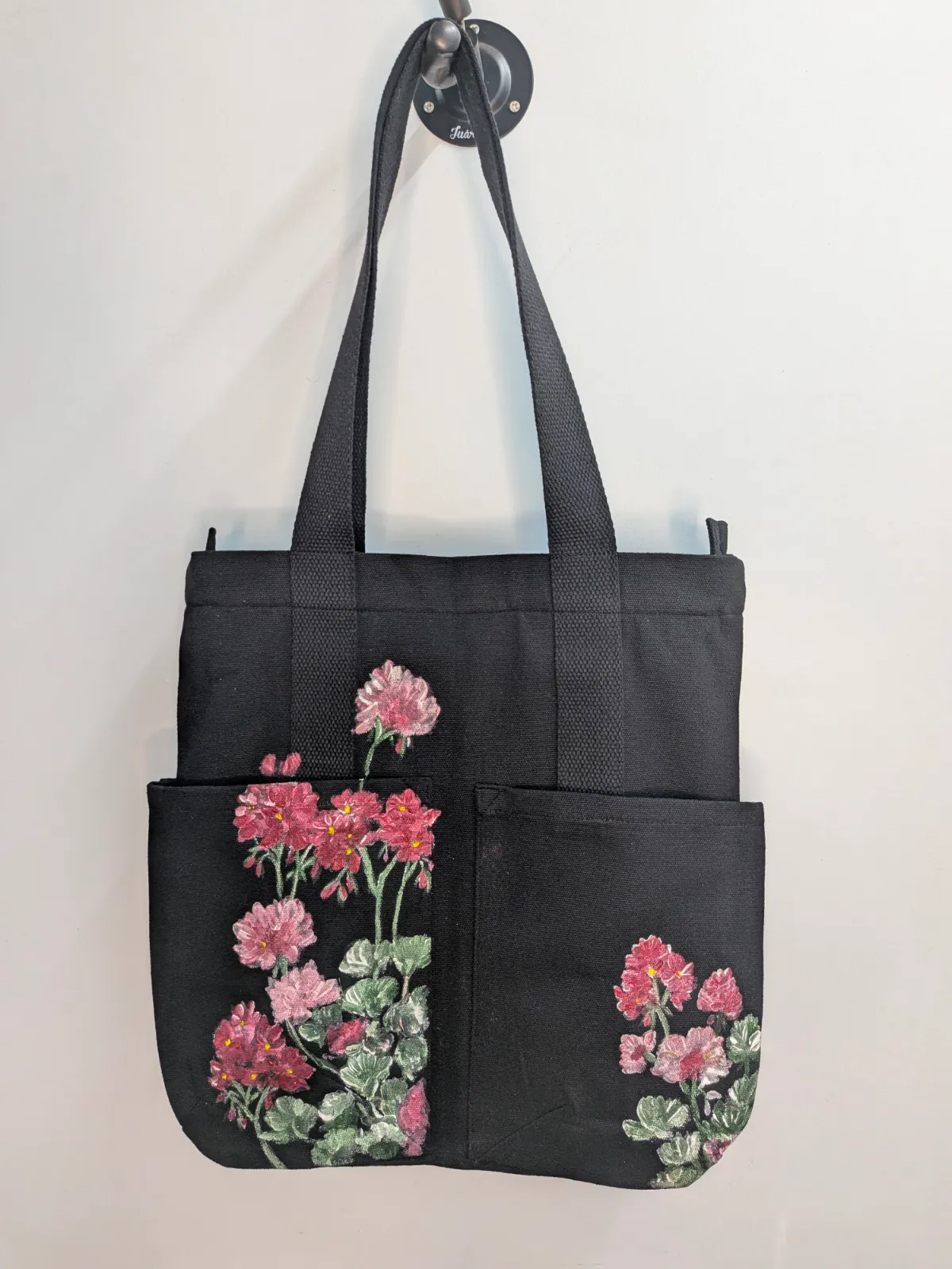 Geranium Hand-Painted Canvas Tote Bag detail 5