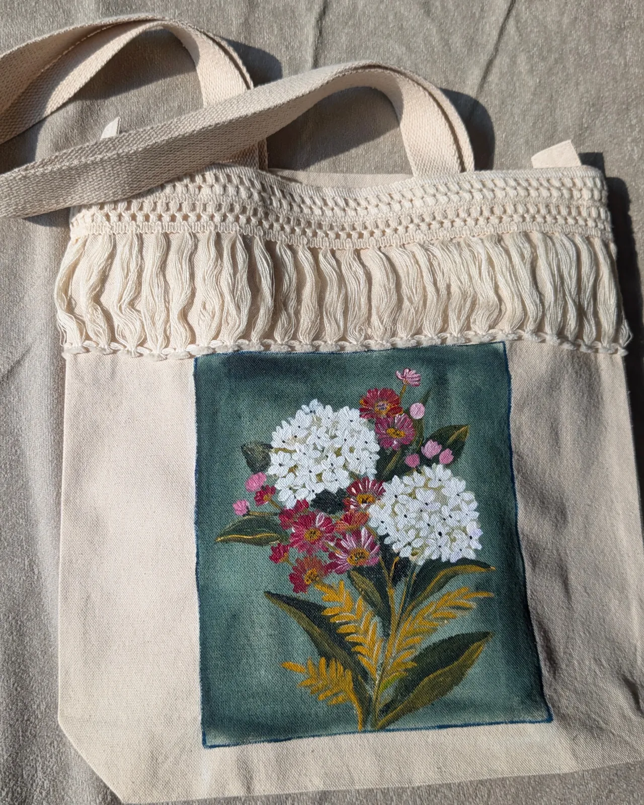 Hydrangea Hand-Painted  Lace Detailed Tote Bag detail 2