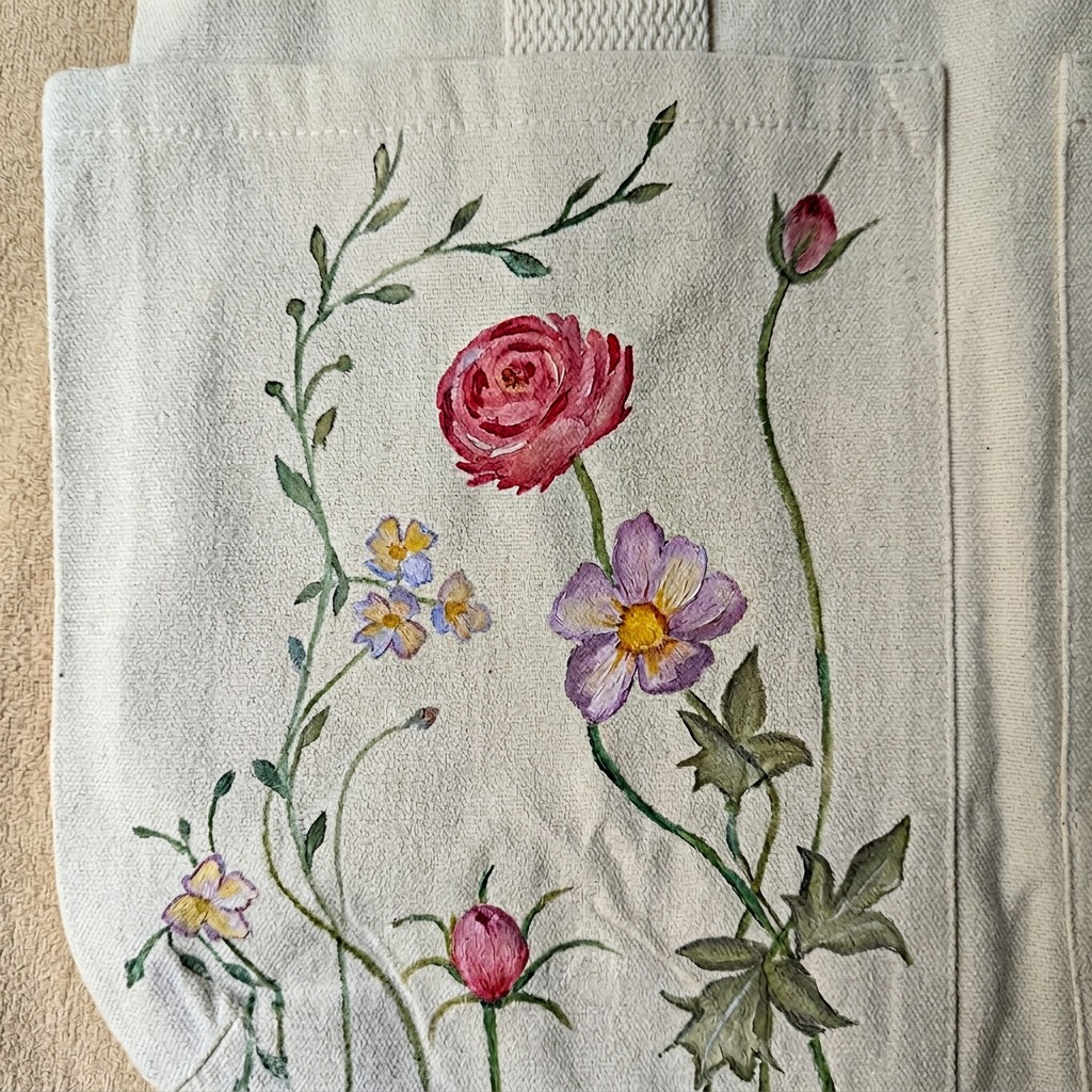 Spring Hand-Painted Canvas Tote Bag detail 2