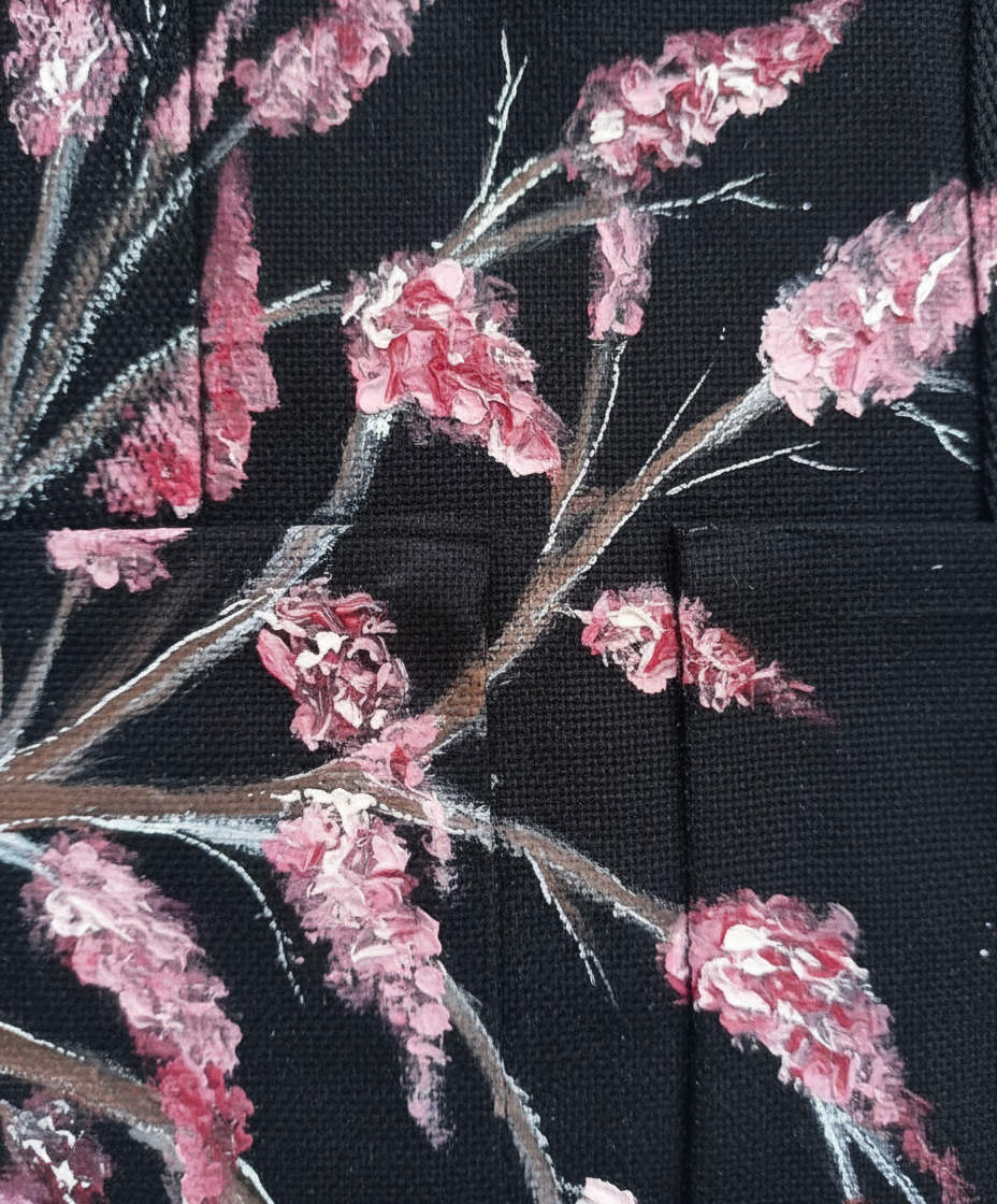 Cherry Blossom Hand-Painted Canvas Tote Bag detail 2