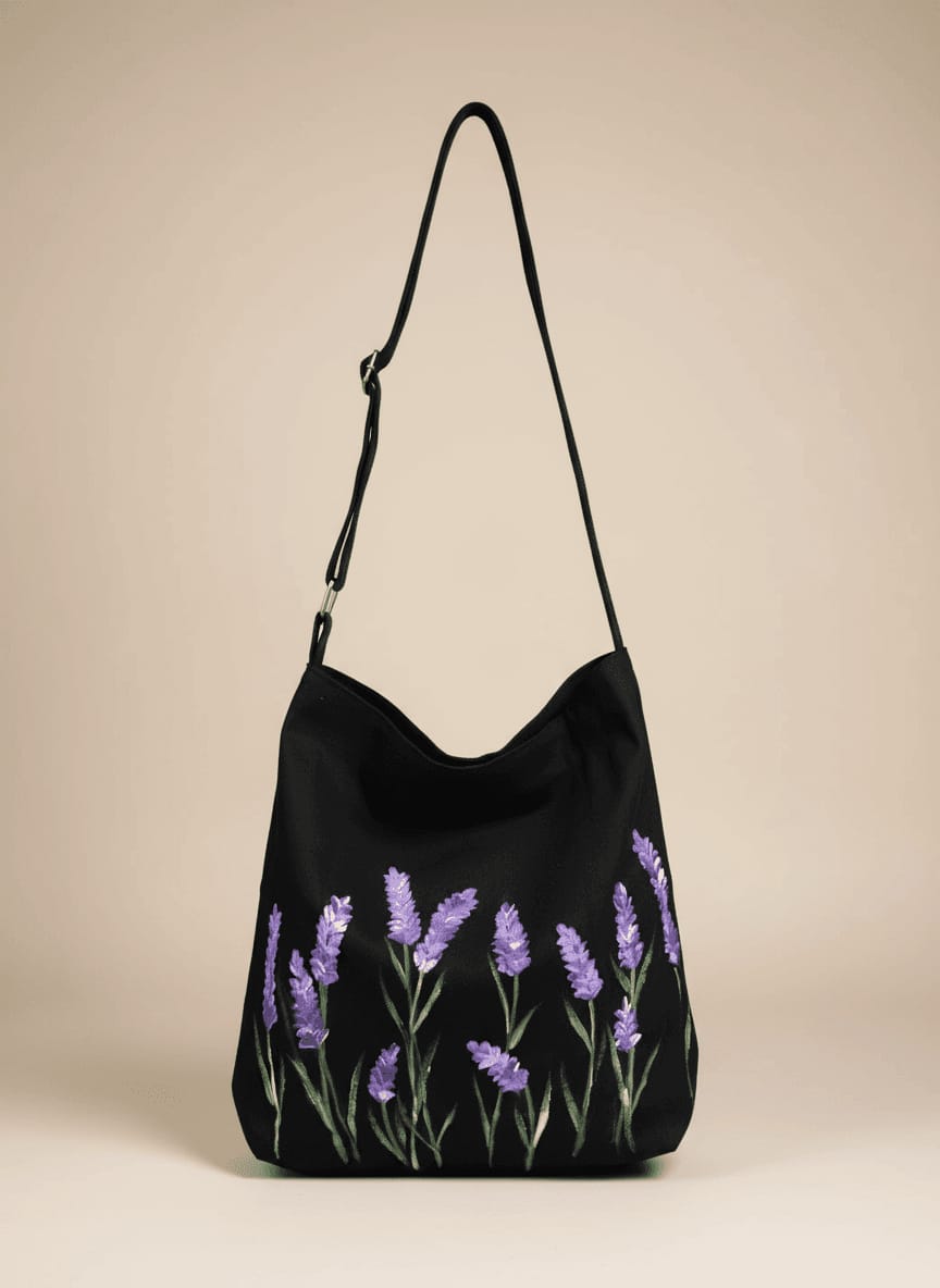 Lavender Hand-Painted Shoulder Bag — hand-painted by Brushup