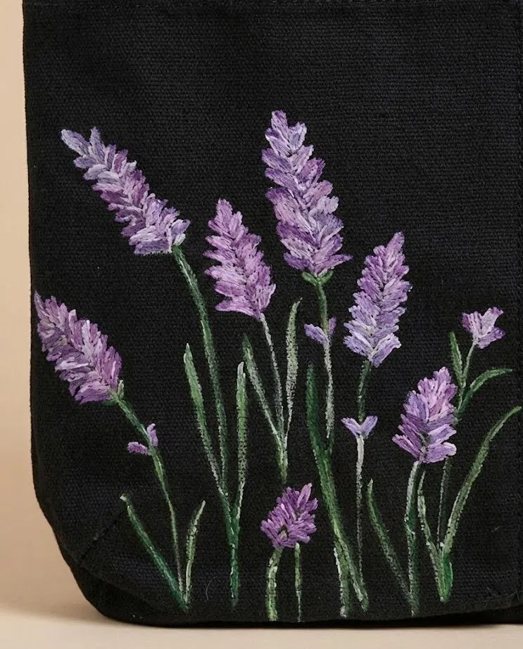 Lavender Hand-Painted Canvas Tote Bag detail 3