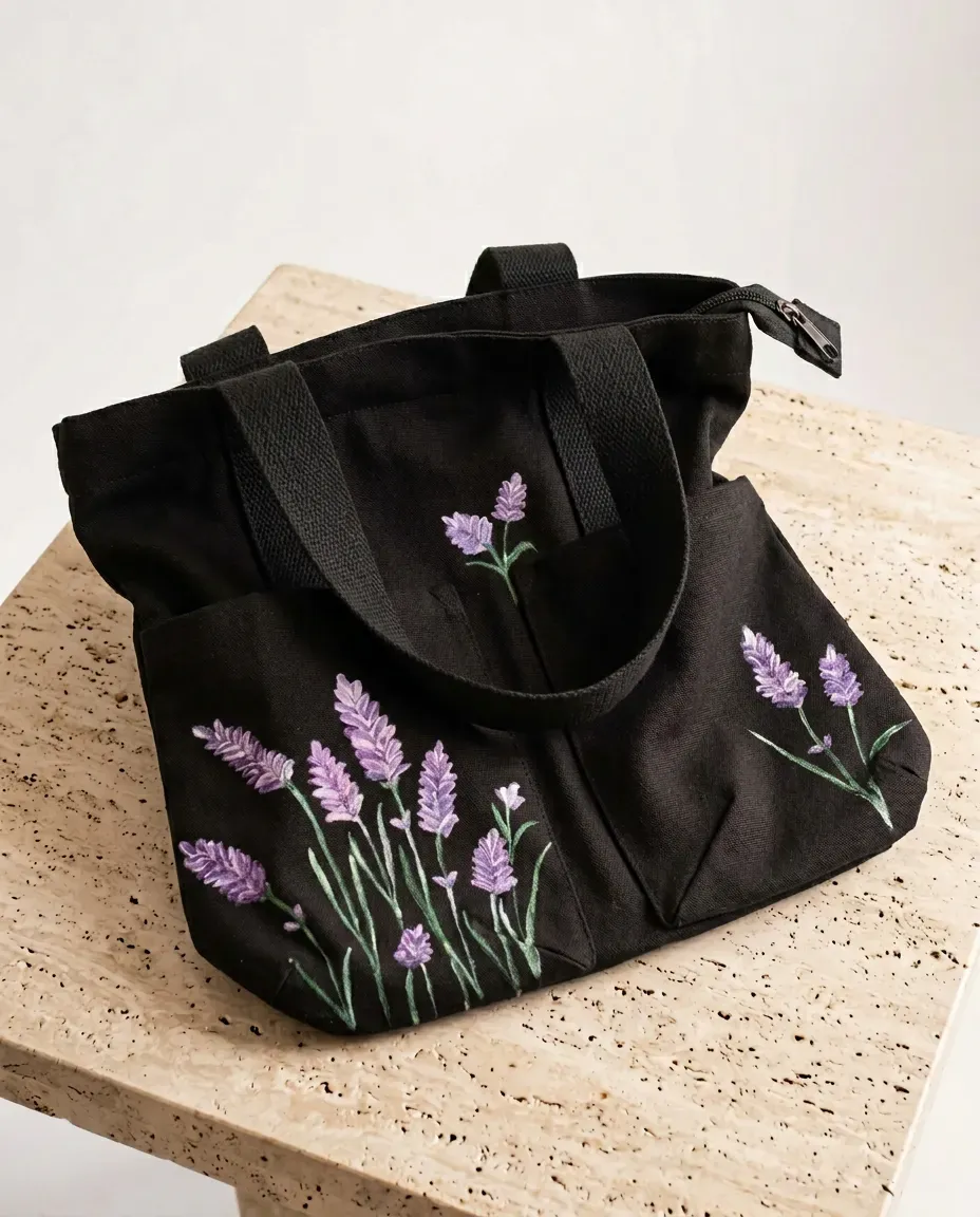 Lavender Hand-Painted Canvas Tote Bag — hand-painted by Brushup
