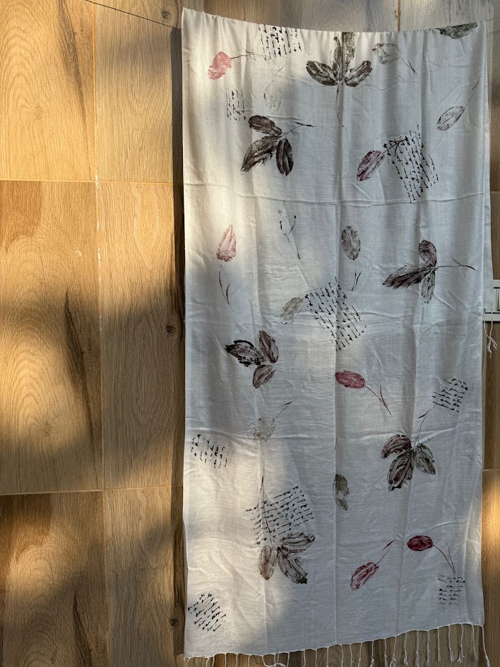 Rust Leaf Hand-Painted Stole detail 3