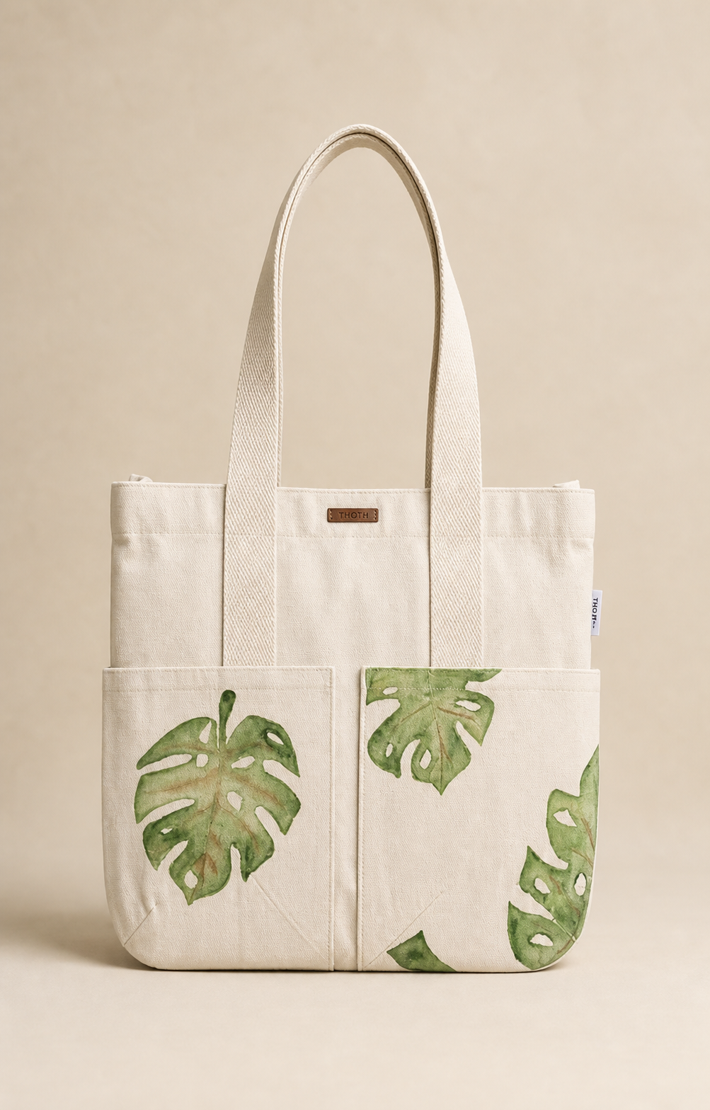 Monstera Leaf Hand-Painted Canvas Tote Bag — hand-painted by Brushup