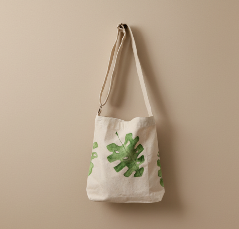 Monstera Leaf Hand Painted Shoulder Bag — hand-painted by Brushup