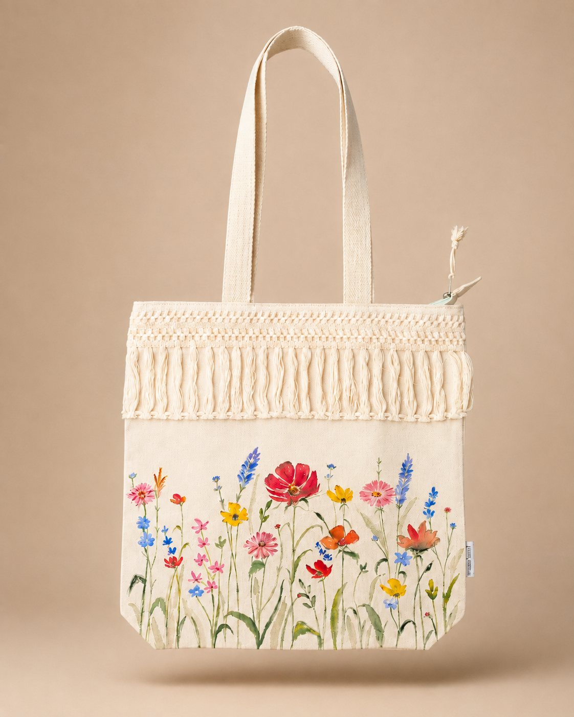 Multifloral bloom Hand-Painted Lace Tote Bag — hand-painted by Brushup