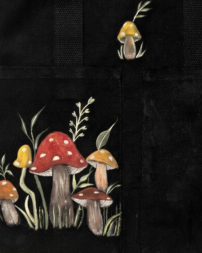 Mushroom Hand-Painted Canvas Tote Bag detail 2
