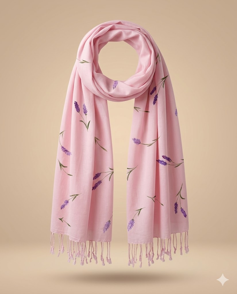 Pink-Lavender Hand-Painted Stole detail 3