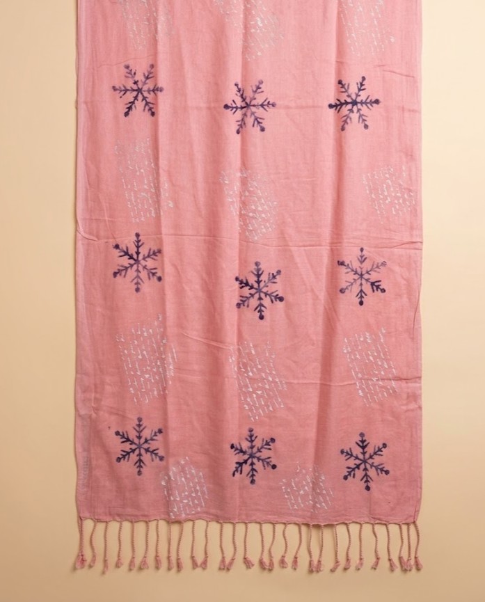 Pink Snowflake Hand-Painted Stole detail 2