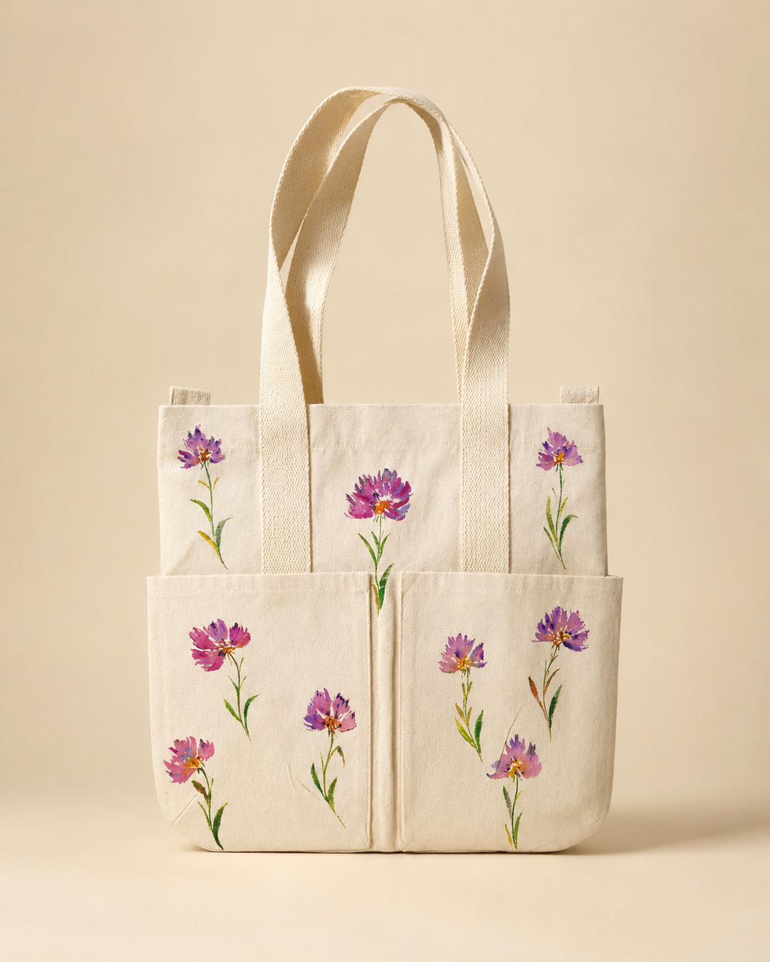 Purple Motif Hand-Painted Canvas Tote Bag — hand-painted by Brushup