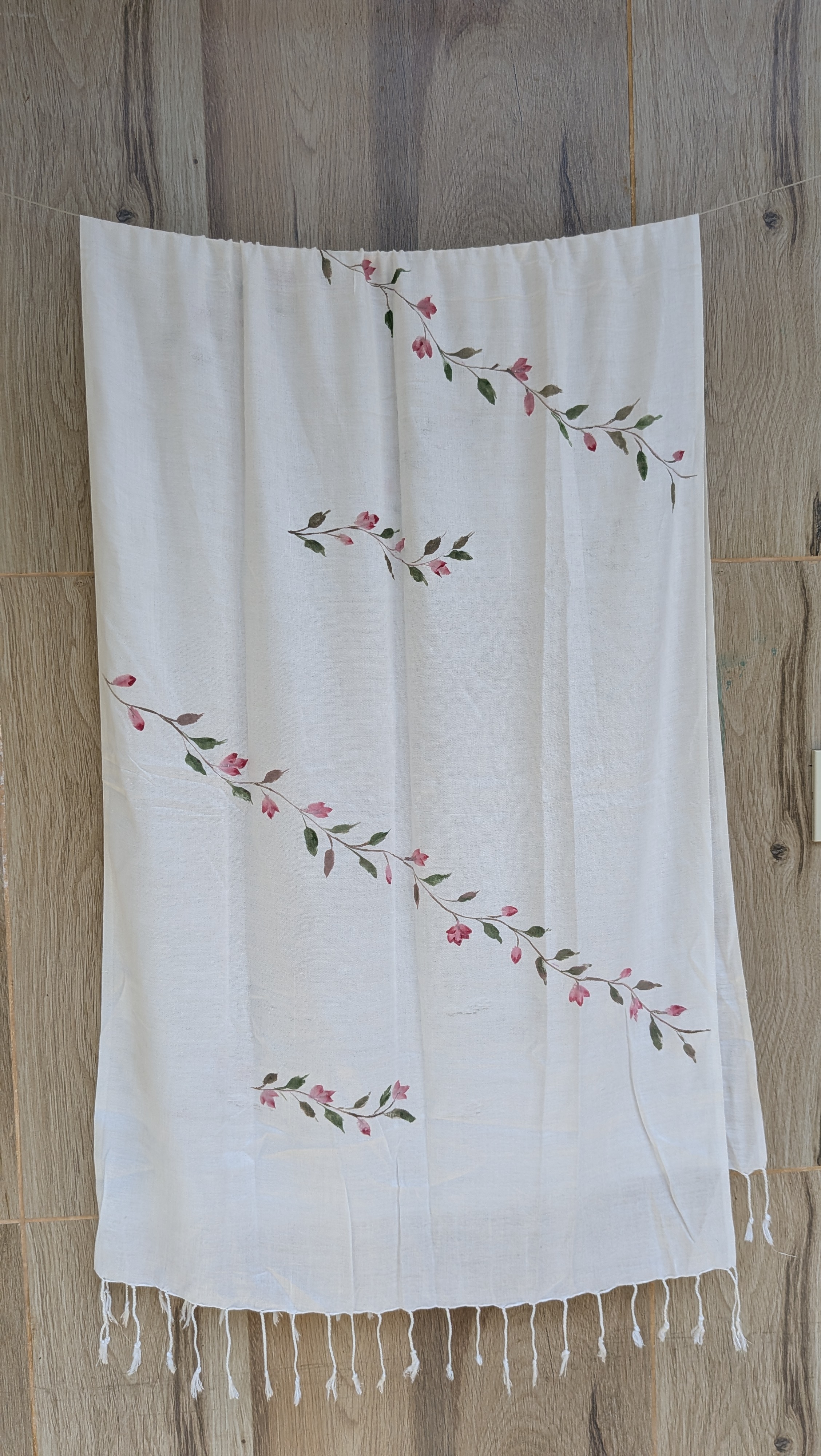 Pink Vine Hand-Painted Stole detail 4