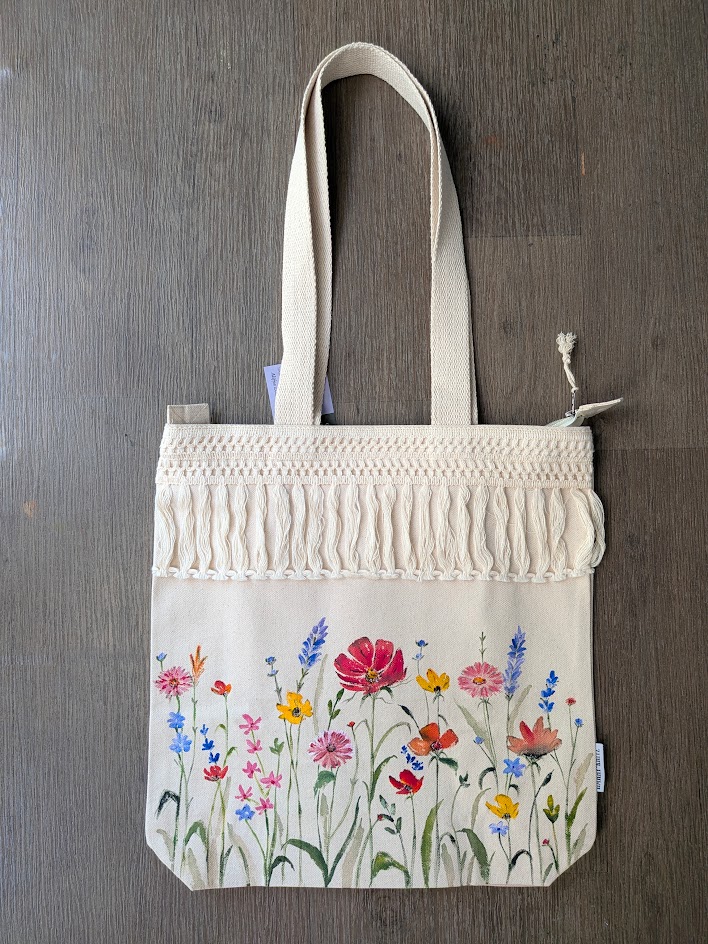 Multifloral bloom Hand-Painted  Lace Detailed Tote Bag detail 4