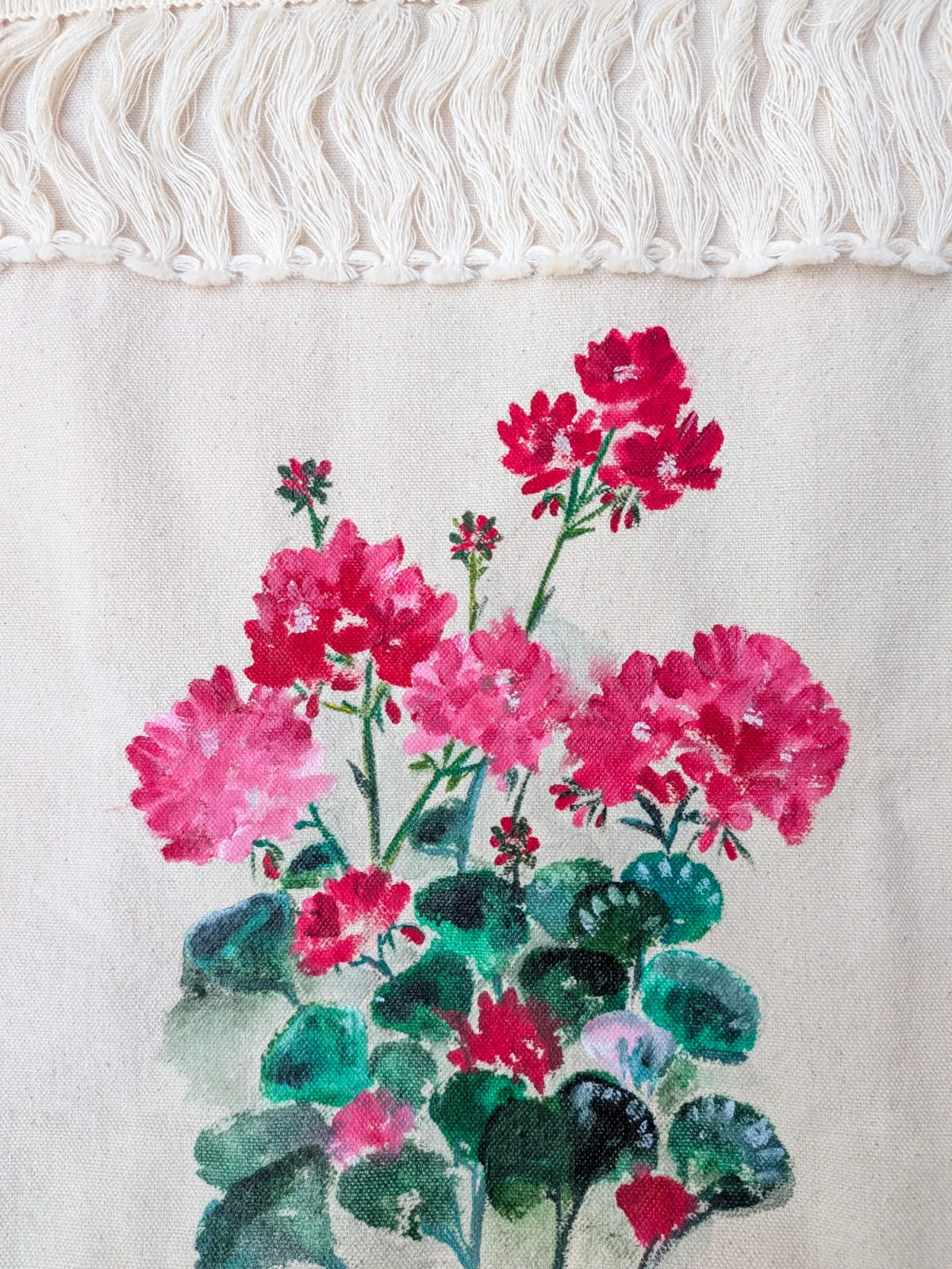 Geranium Hand-Painted Lace Detialed Tote Bag detail 2