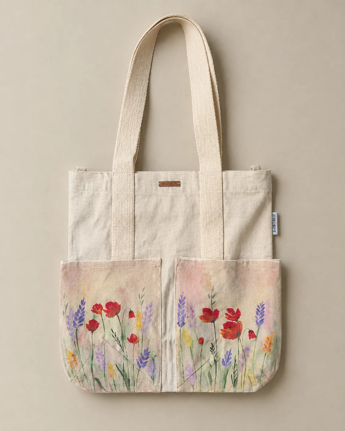 Poppy & Lavender Watercolour Hand-Painted Canvas Tote Bag — hand-painted by Brushup