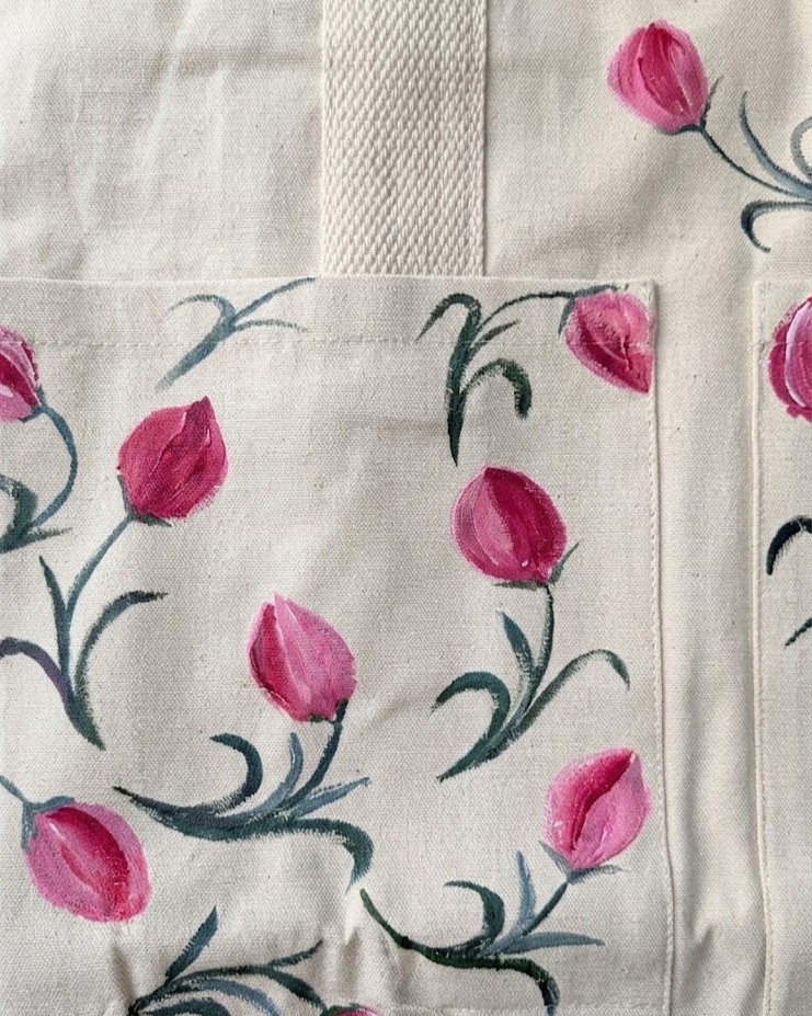 Rosebuds (Beige) Hand-Painted Canvas Tote Bag detail 2