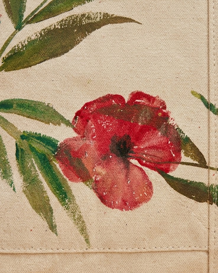 Tropical Hand-Painted Canvas Tote Bag detail 2