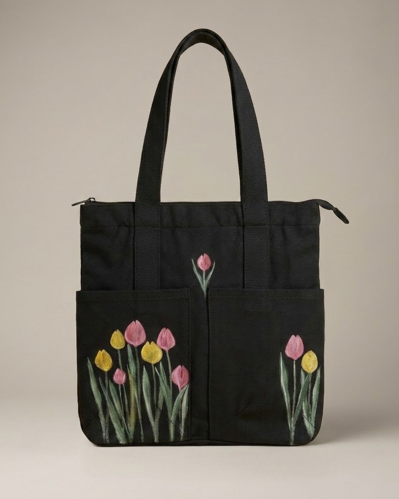 Tulips Hand-Painted Canvas Tote Bag — hand-painted by Brushup