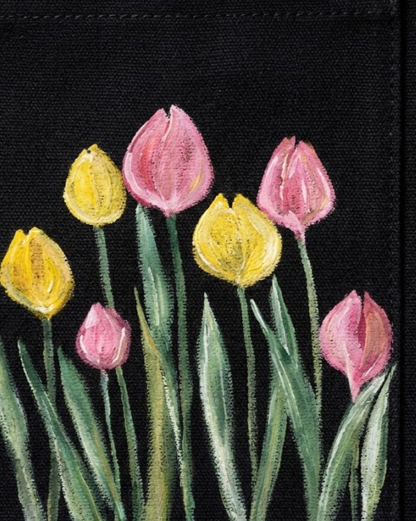 Tulips Hand-Painted Canvas Tote Bag detail 2
