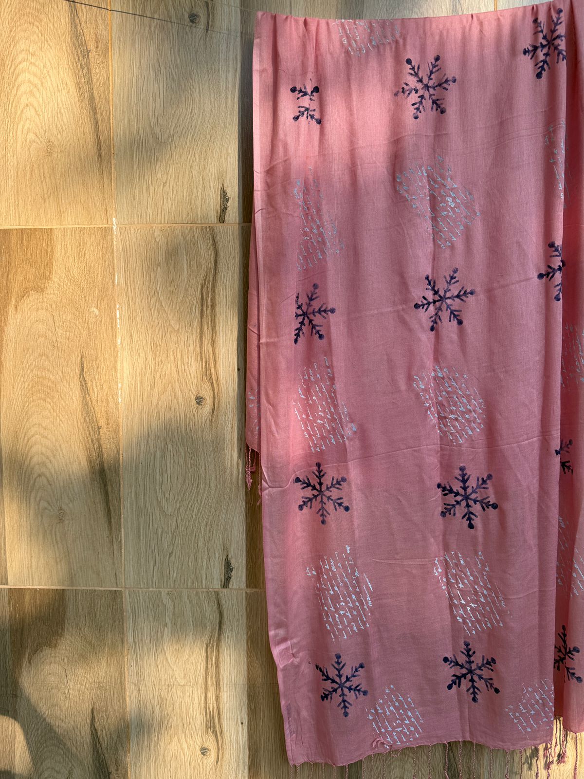 Pink Snowflake Hand-Painted Stole detail 3