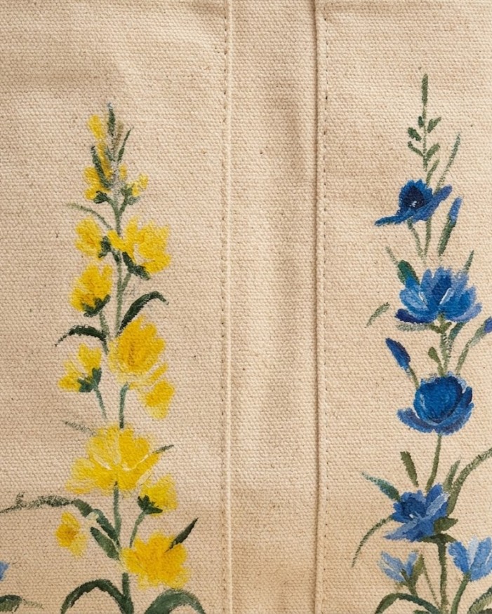 Multicolour Wildflowers Hand-Painted Canvas Tote Bag detail 2