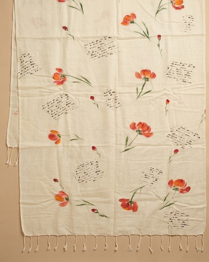 Yellow Poppy Hand-Painted Stole detail 2